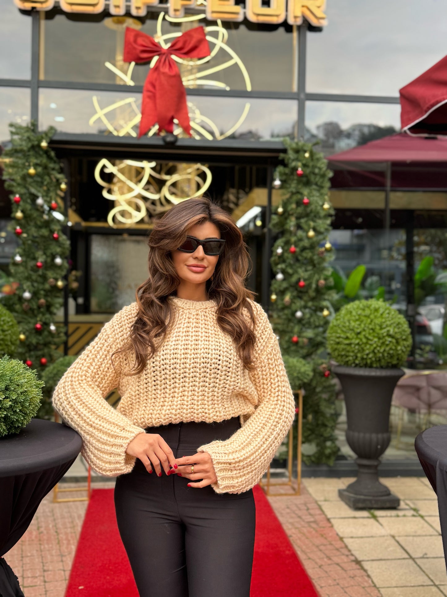 Selanik örgü Kazak bej