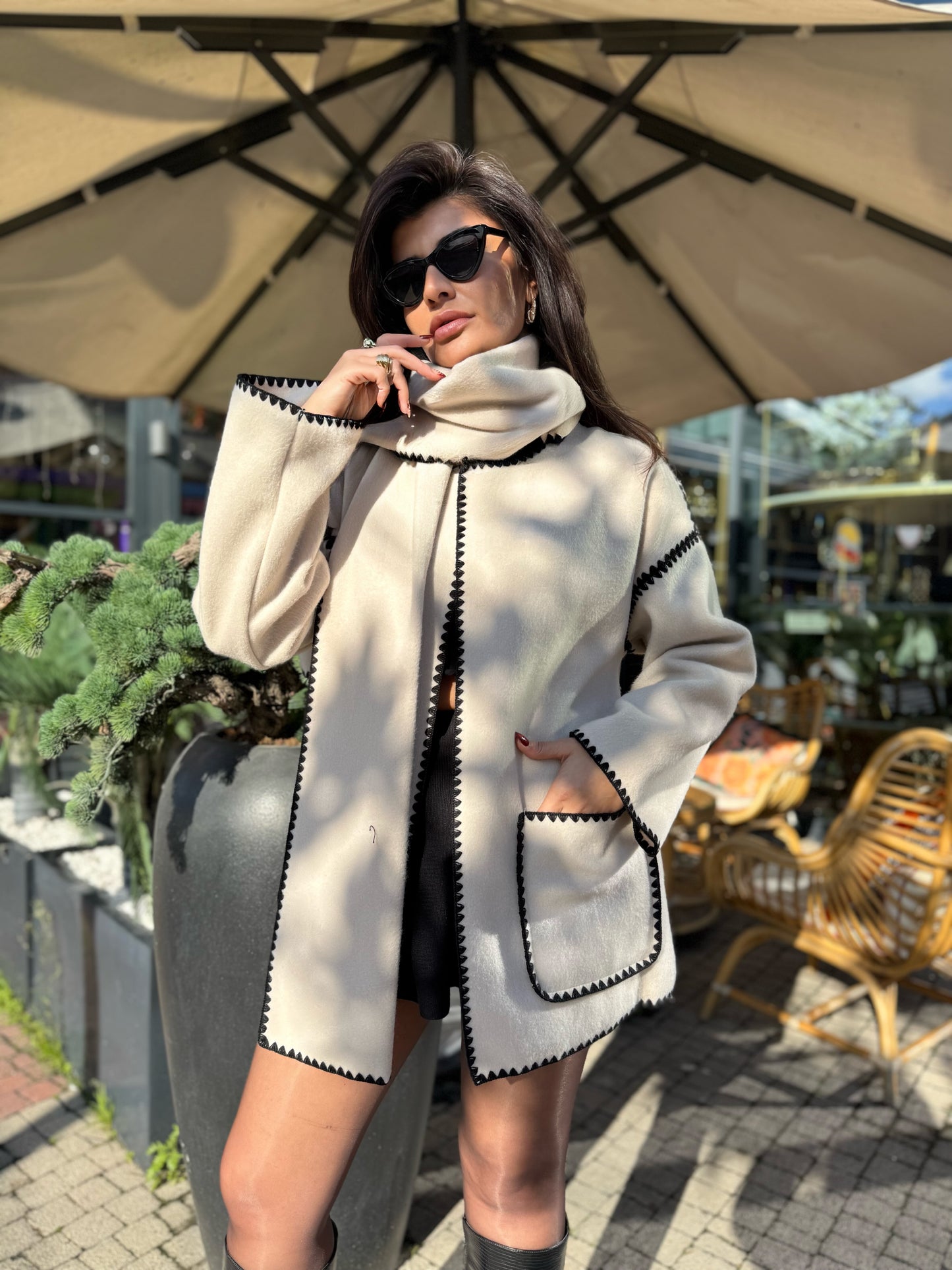 Kaşe Şal Detaylı Panço