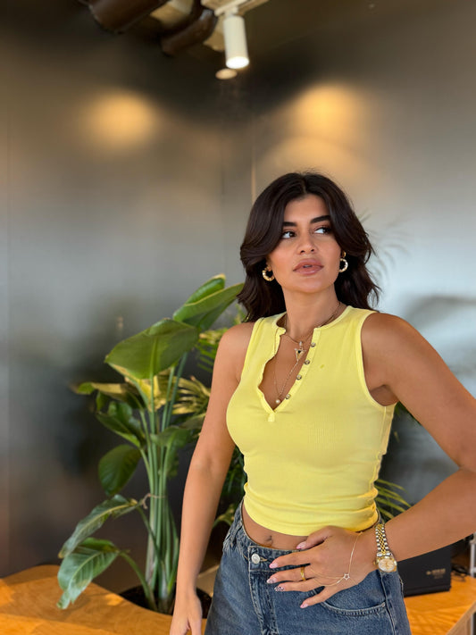 Dlvn Marka Butter Düğmeli Bluz | Sarı