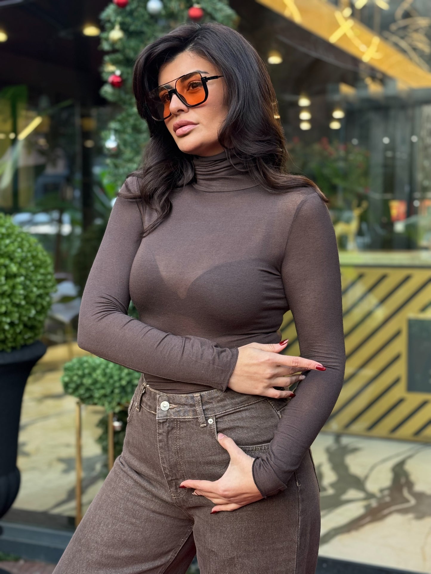 Balıkçı Kaşmir bluz Acı Kahve