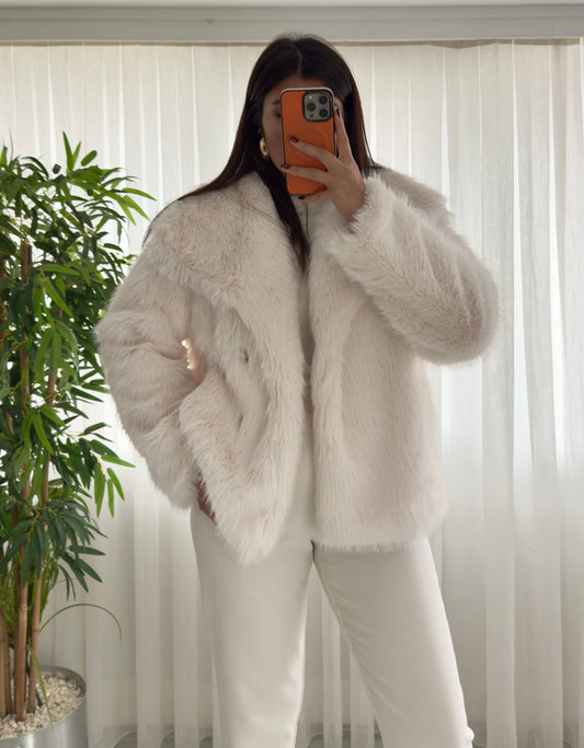 Premium Kalite Şal Yaka Kürk Bej