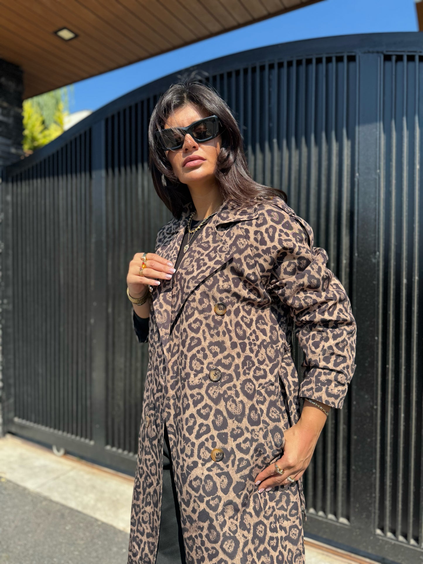 Leopar Desenli Trençkot