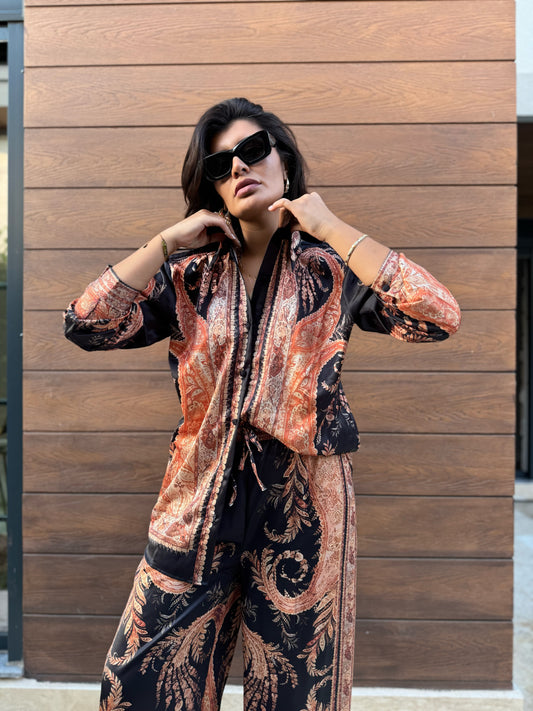 Premium İpek Saten Desenli Takım