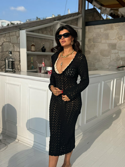 Ajurlu Elbise | Siyah