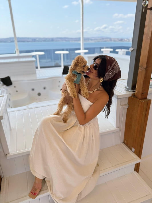 Keten Straplez Elbise| Beyaz