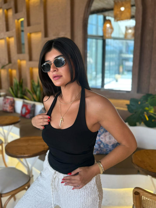 Dlvn Halter Yaka Top Bluz | Siyah