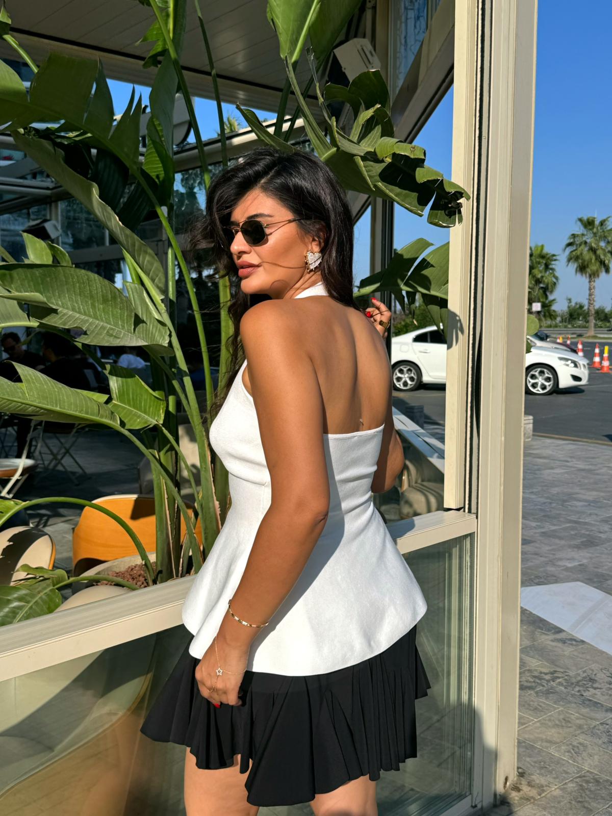 Dlvn Beyaz Metal Detaylı Peplum Triko Bluz | Beyaz