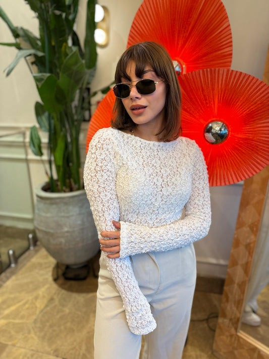 Peplum Dantel Bluz | Beyaz