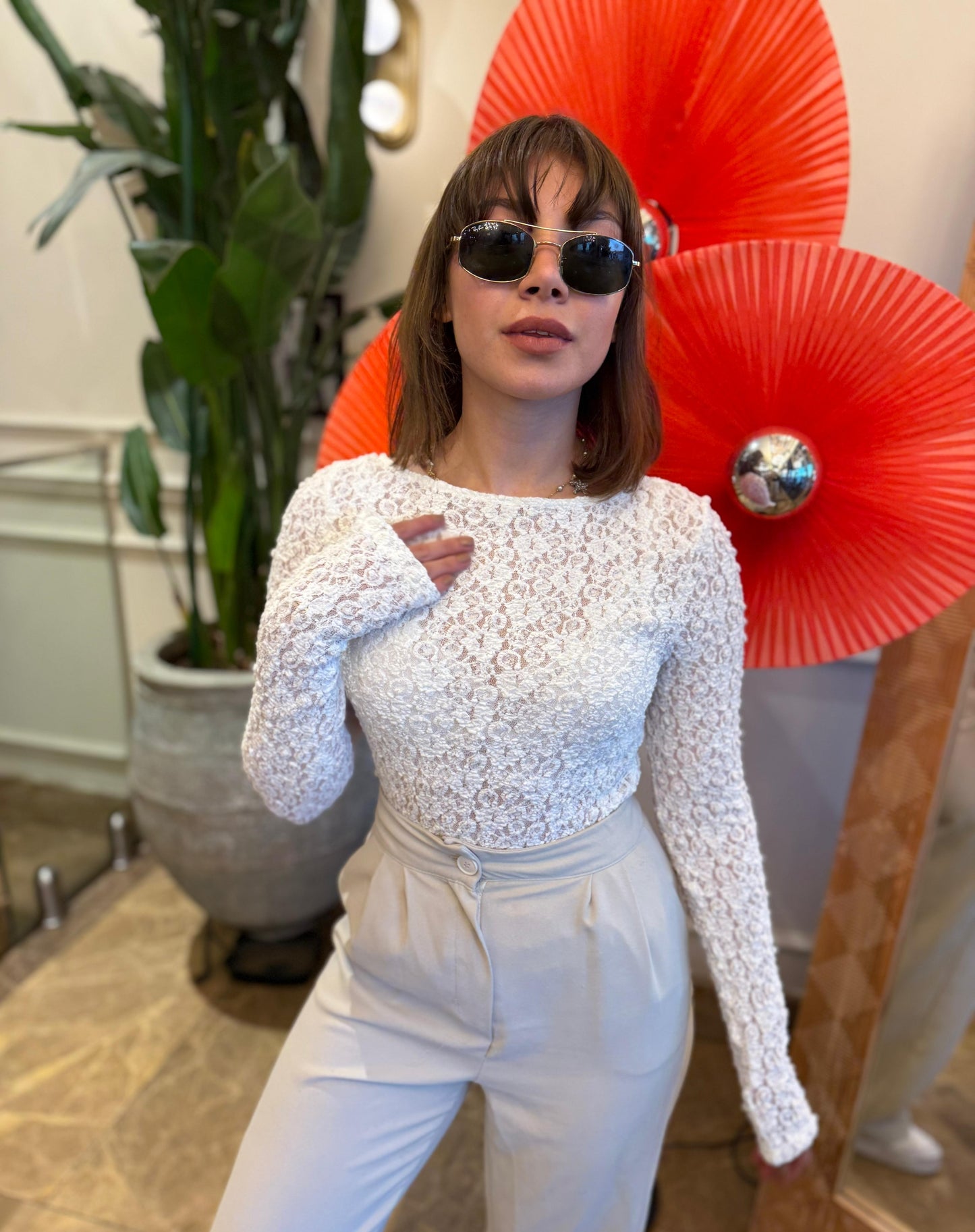 Peplum Dantel Bluz | Beyaz