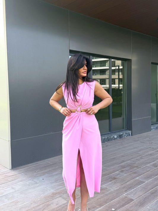 Gold Toka Pencere Detaylı Elbise | Pembe