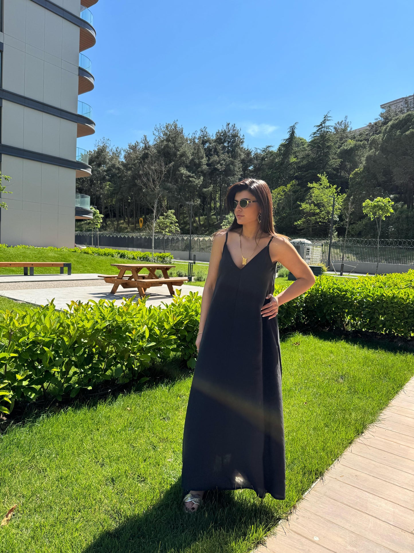 Ayarlanabilir Askılı Elbise - Tencel Kumaş | Siyah