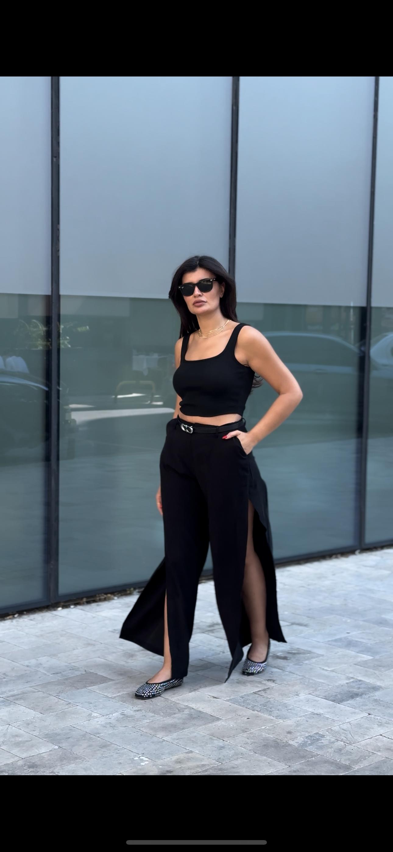 Premium Kalite Tensel Kumaş Kemerli Pantolon | Siyah