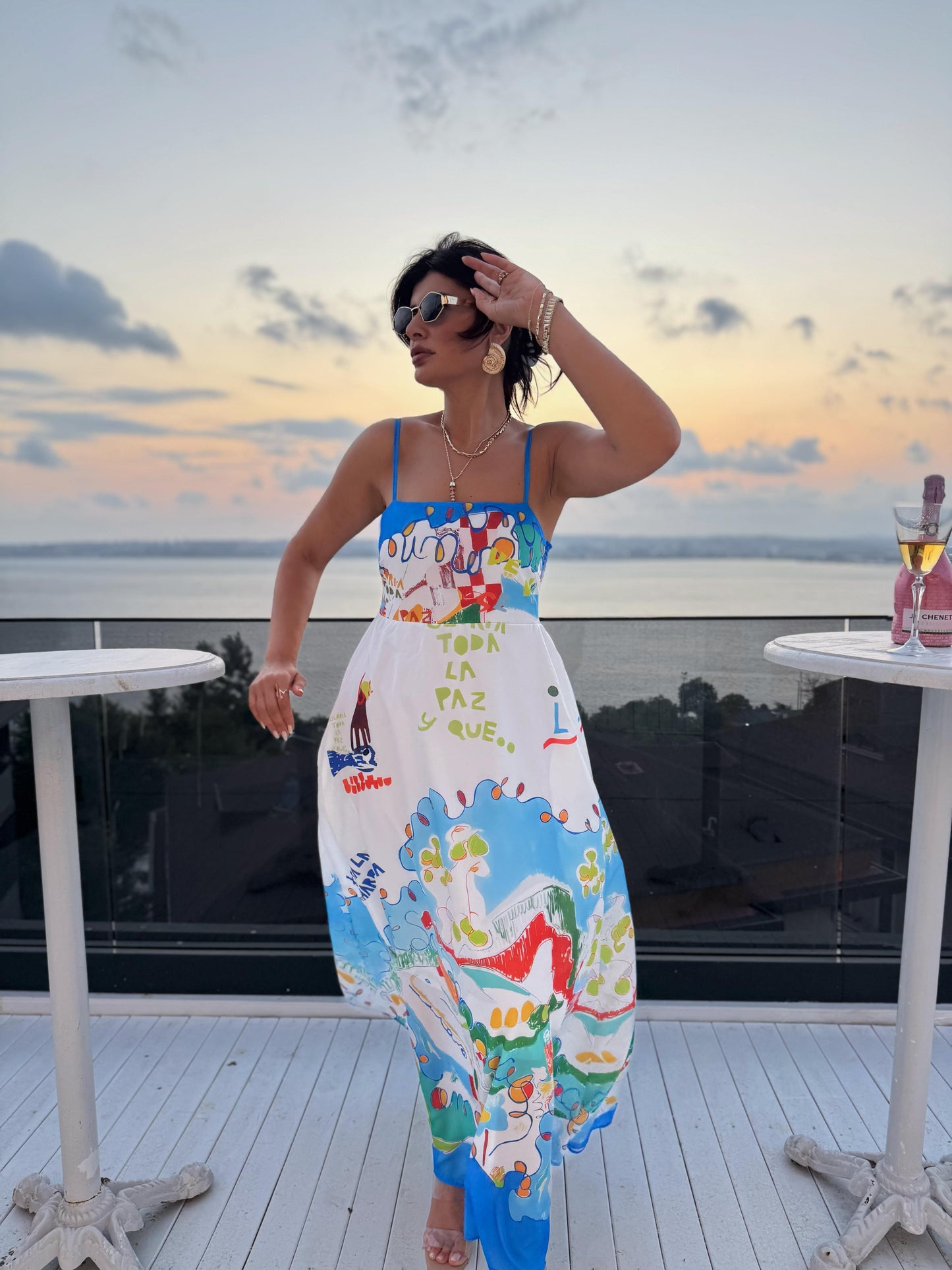 Jessika Kumaş Desenli Tasarım Elbise | Mavi