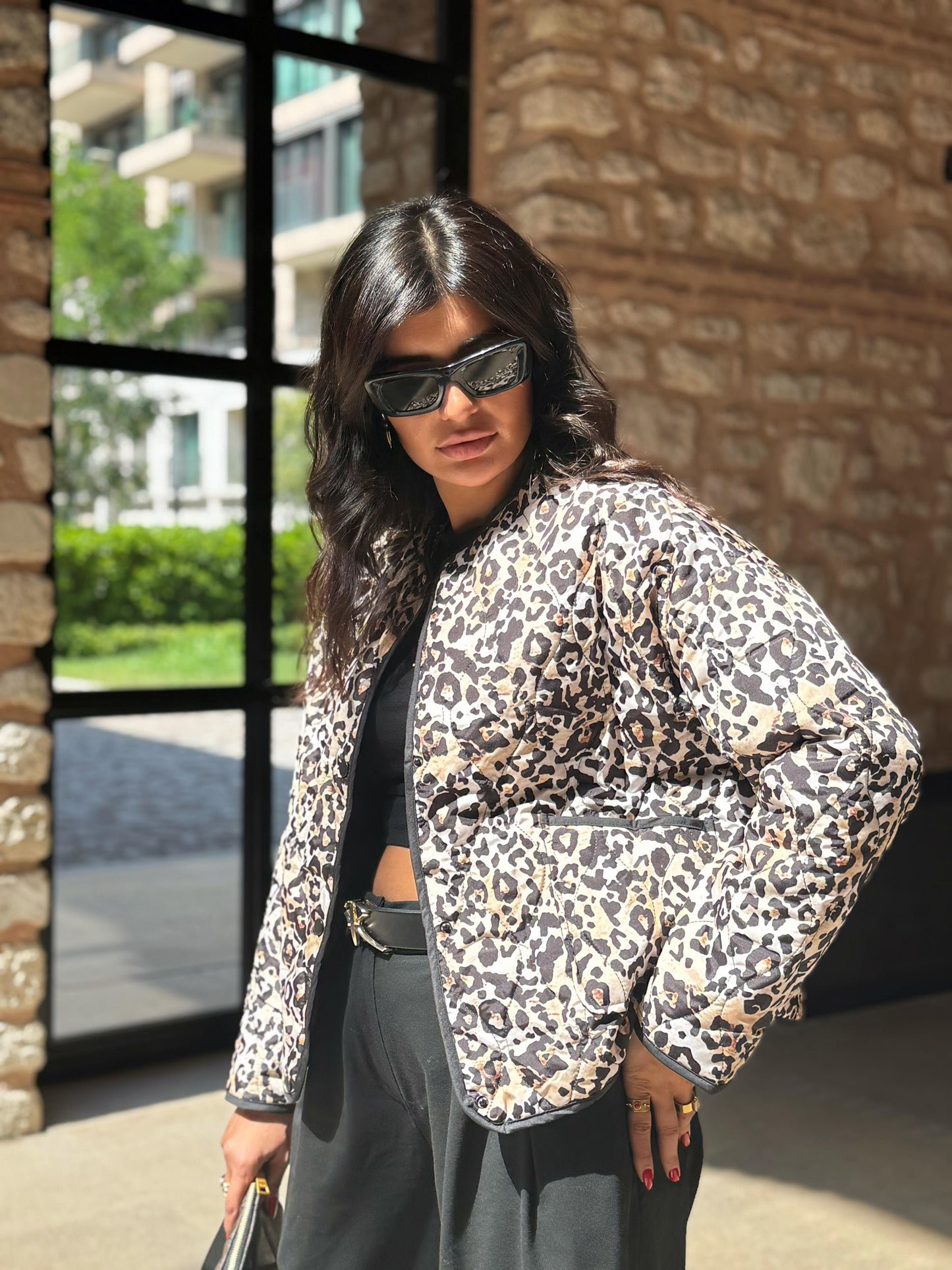Yeni Sezon Kapitone Leopar Ceket | Siyah