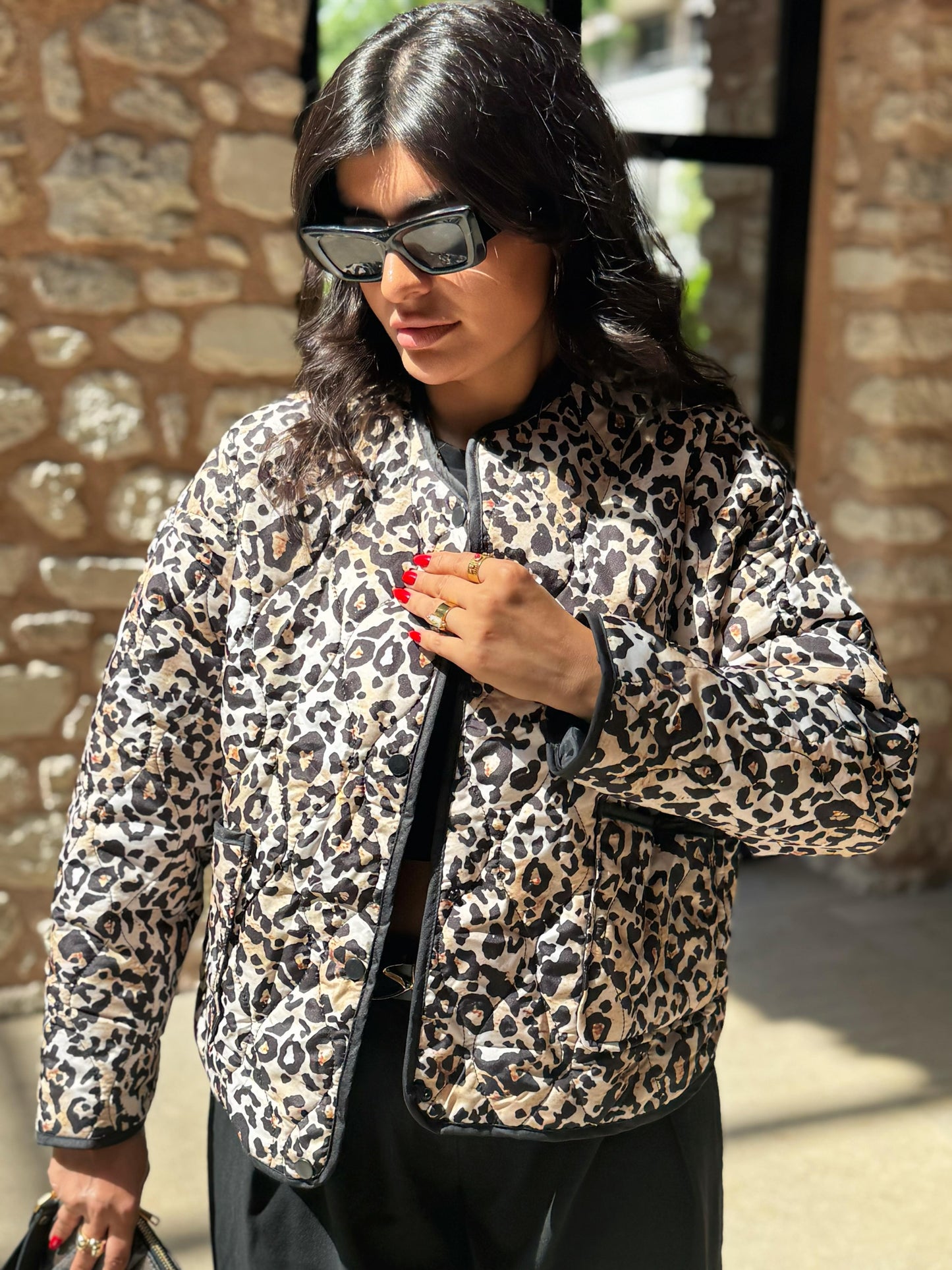 Yeni Sezon Kapitone Leopar Ceket | Siyah