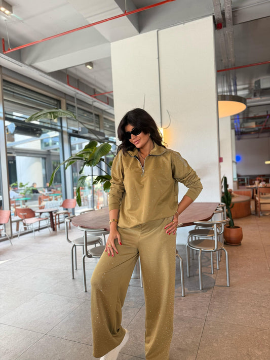 Oysh modal kumaş taşlı takım | Sarı