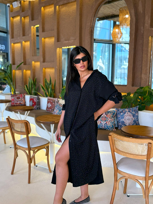 Tencel Kumaş Gömlek Elbise | Siyah