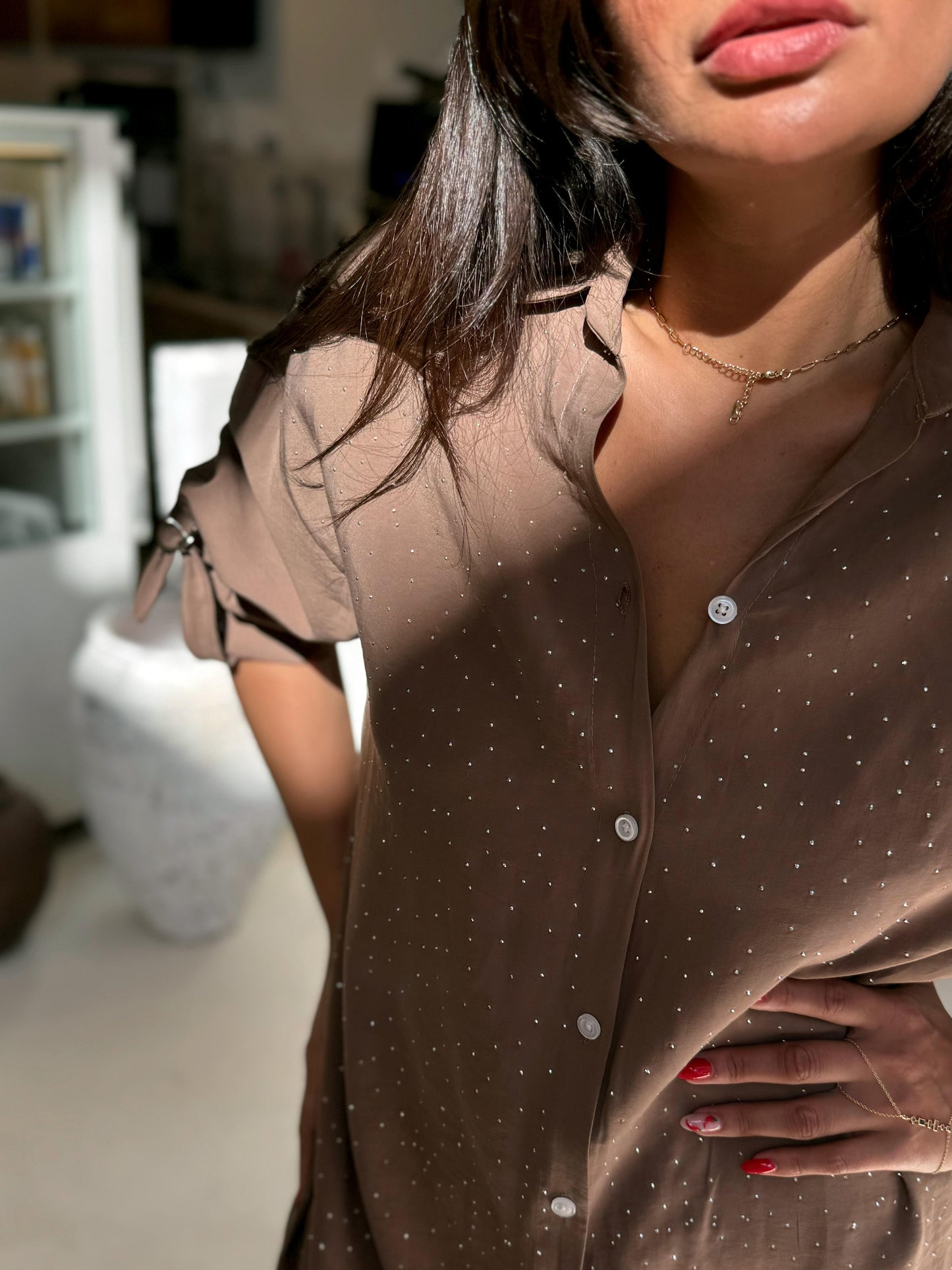 Tencel Kumaş Gömlek Elbise | Kahverengi