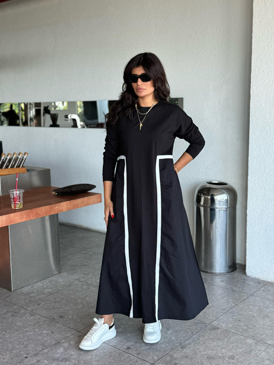 Paraşüt Kumaş Detaylı Tasarım Elbise | Siyah