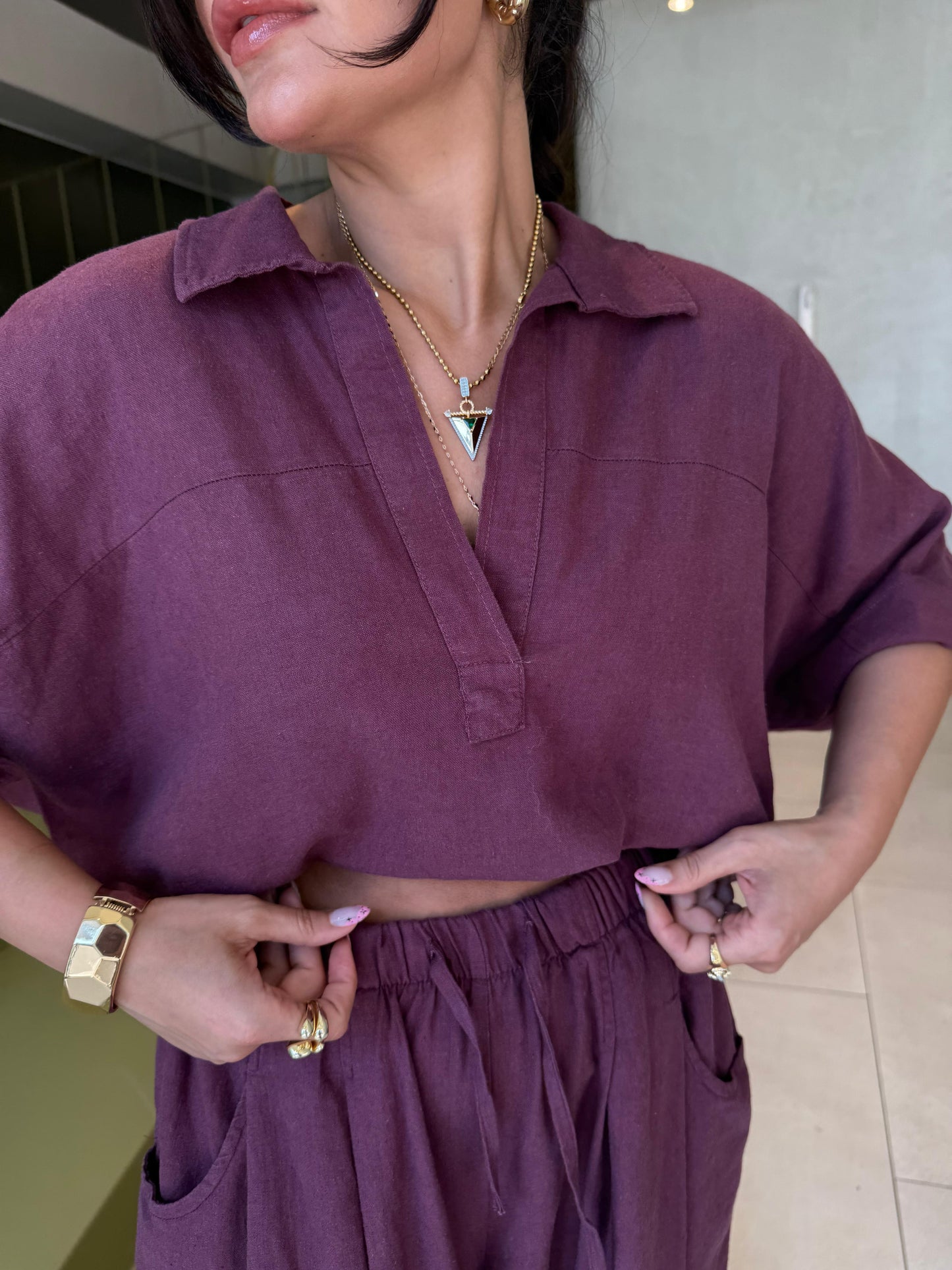 Premium Kalite Keten Şalvar Takım | Bordo
