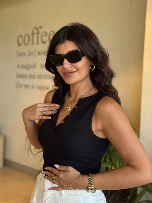 Dlvn Marka Butter Düğmeli Bluz | Siyah