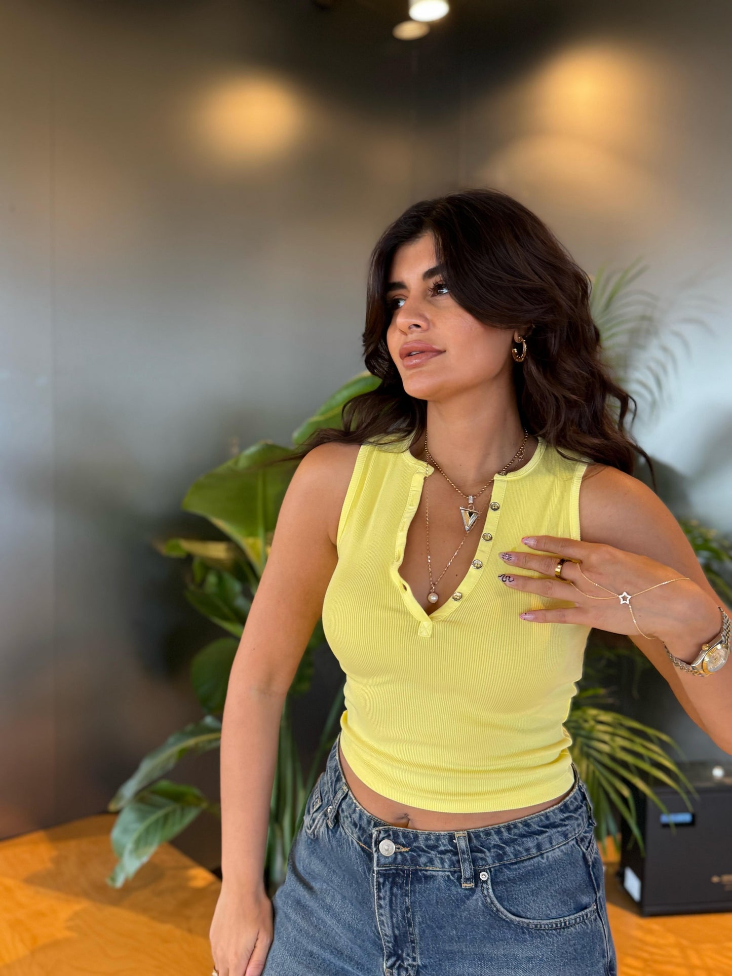 Dlvn Marka Butter Düğmeli Bluz | Sarı