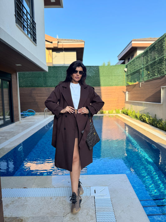 Kemer Detaylı kahverengi Kaban