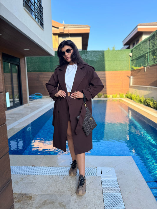 Kemer Detaylı kahverengi Kaban