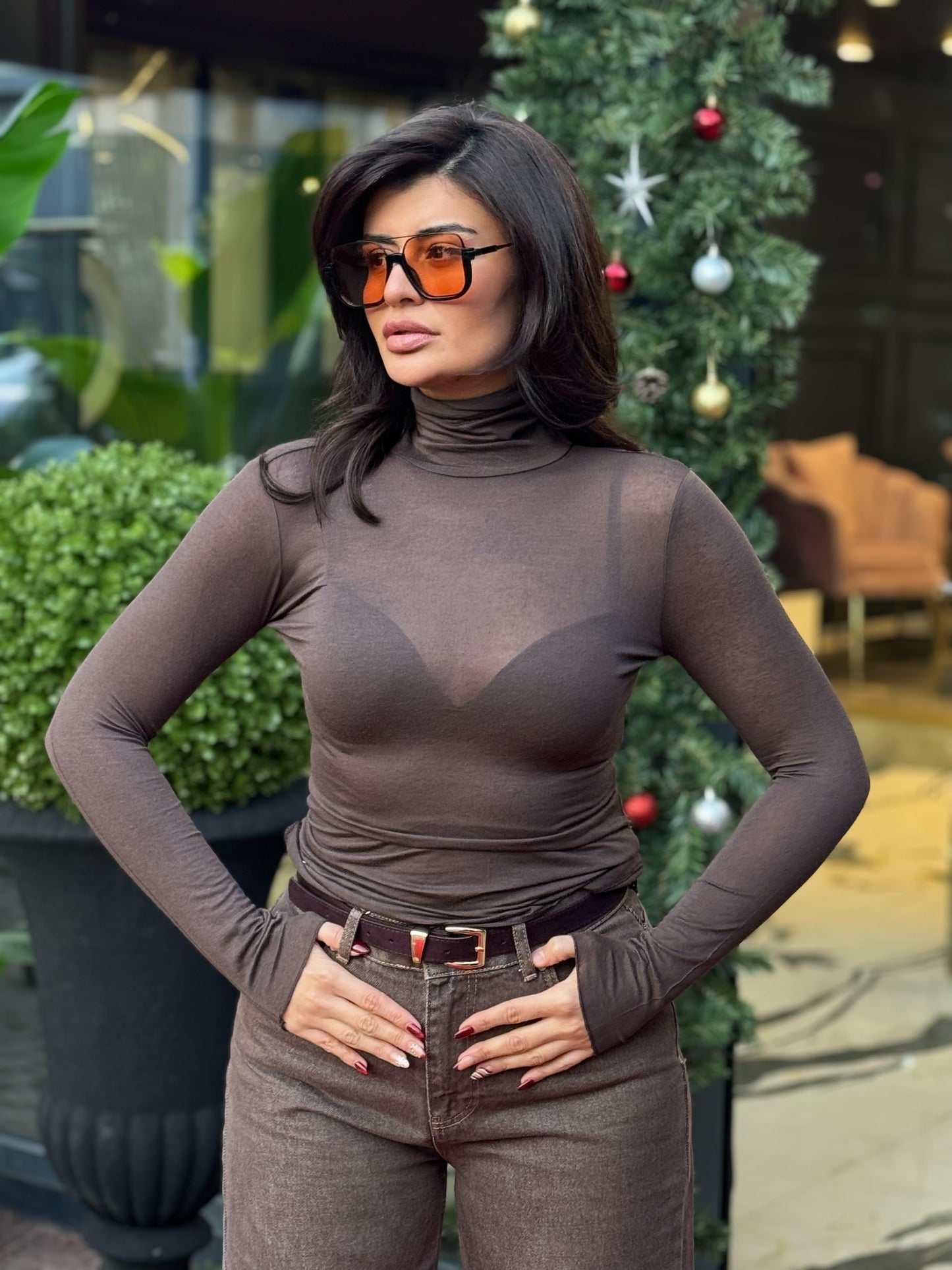 Balıkçı Kaşmir bluz Acı Kahve