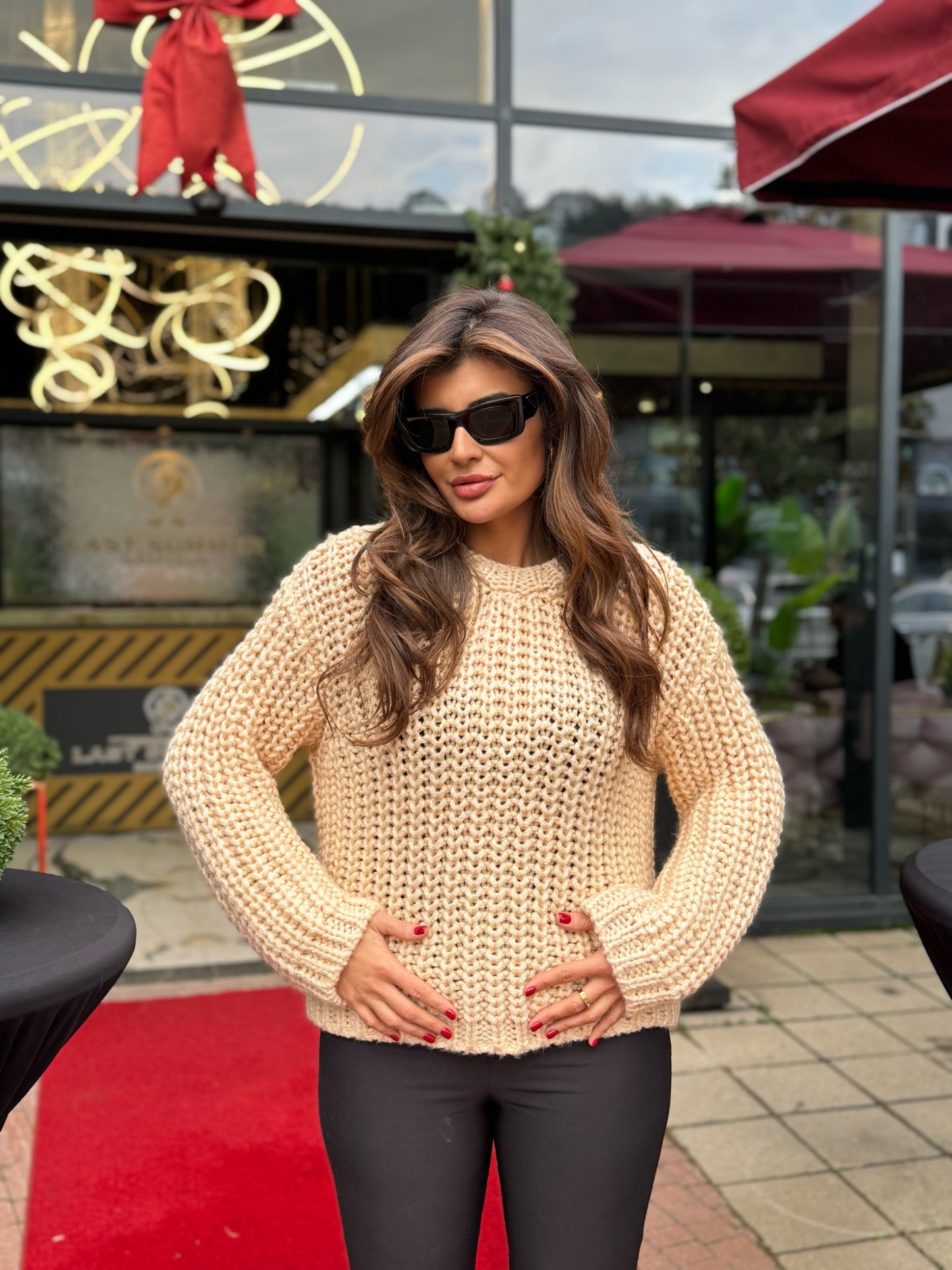 Selanik örgü Kazak bej