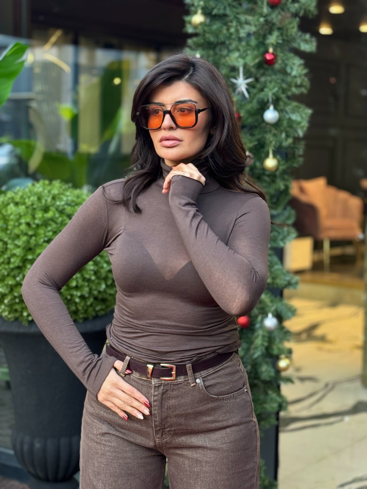 Balıkçı Kaşmir bluz Acı Kahve