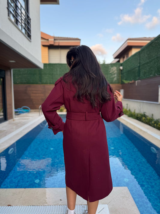 Kemer Detaylı Kaşe Kaban