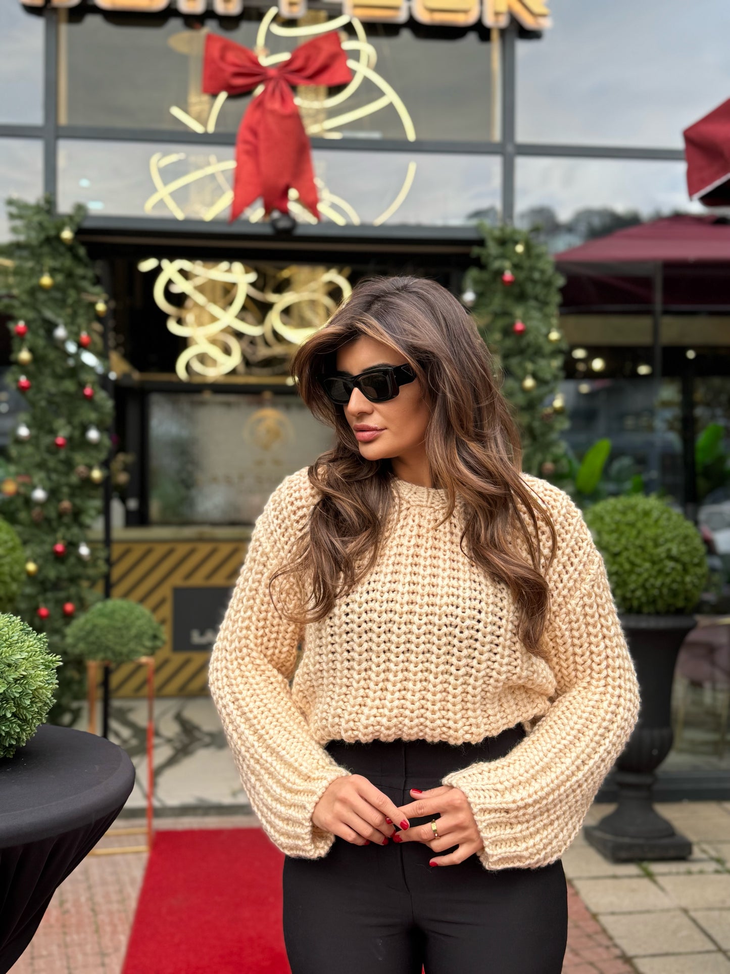 Selanik örgü Kazak bej