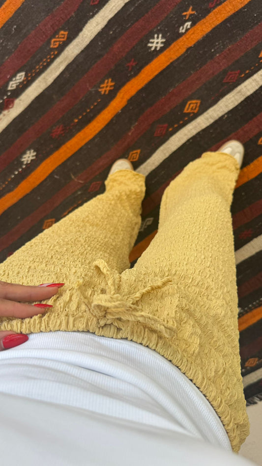 Zara Pantolon Bürümcük Kumaş | Sarı