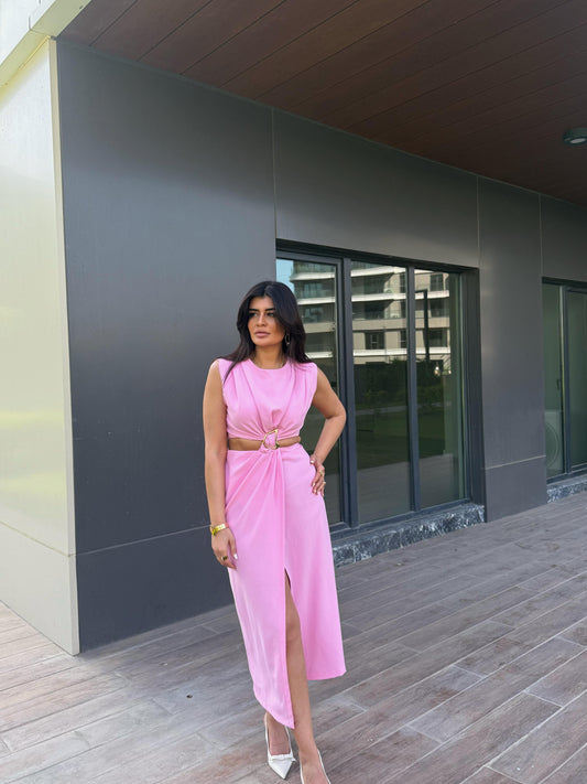 Gold Toka Pencere Detaylı Elbise | Pembe