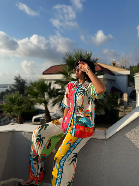 Paradise Desenli Premium Takım | Beyaz