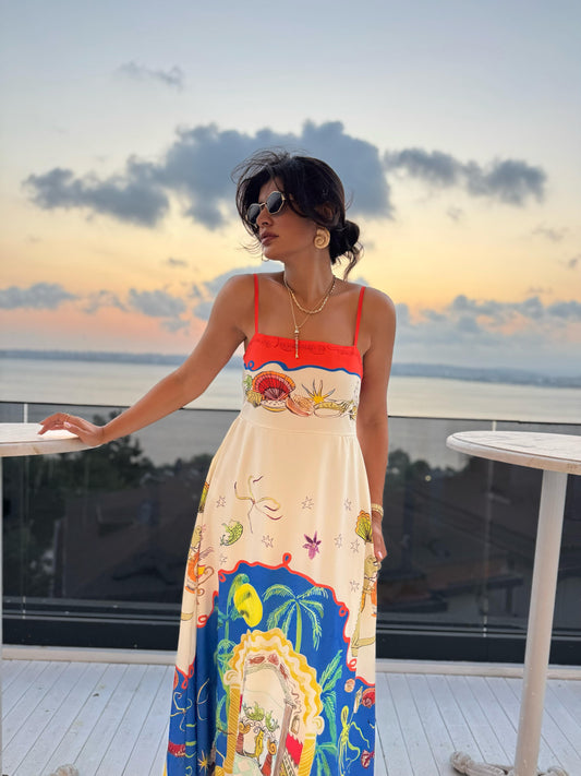 Jessika Kumaş Desenli Tasarım Elbise | Kırmızı