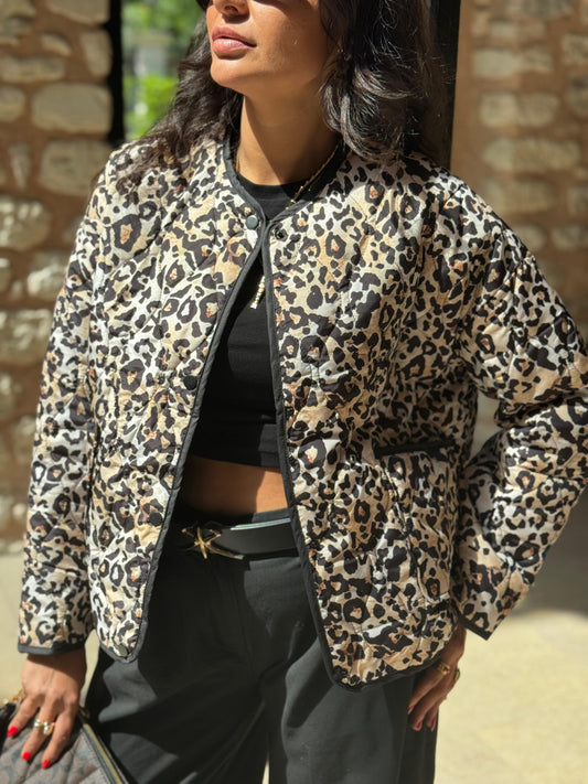 Yeni Sezon Kapitone Leopar Ceket | Siyah