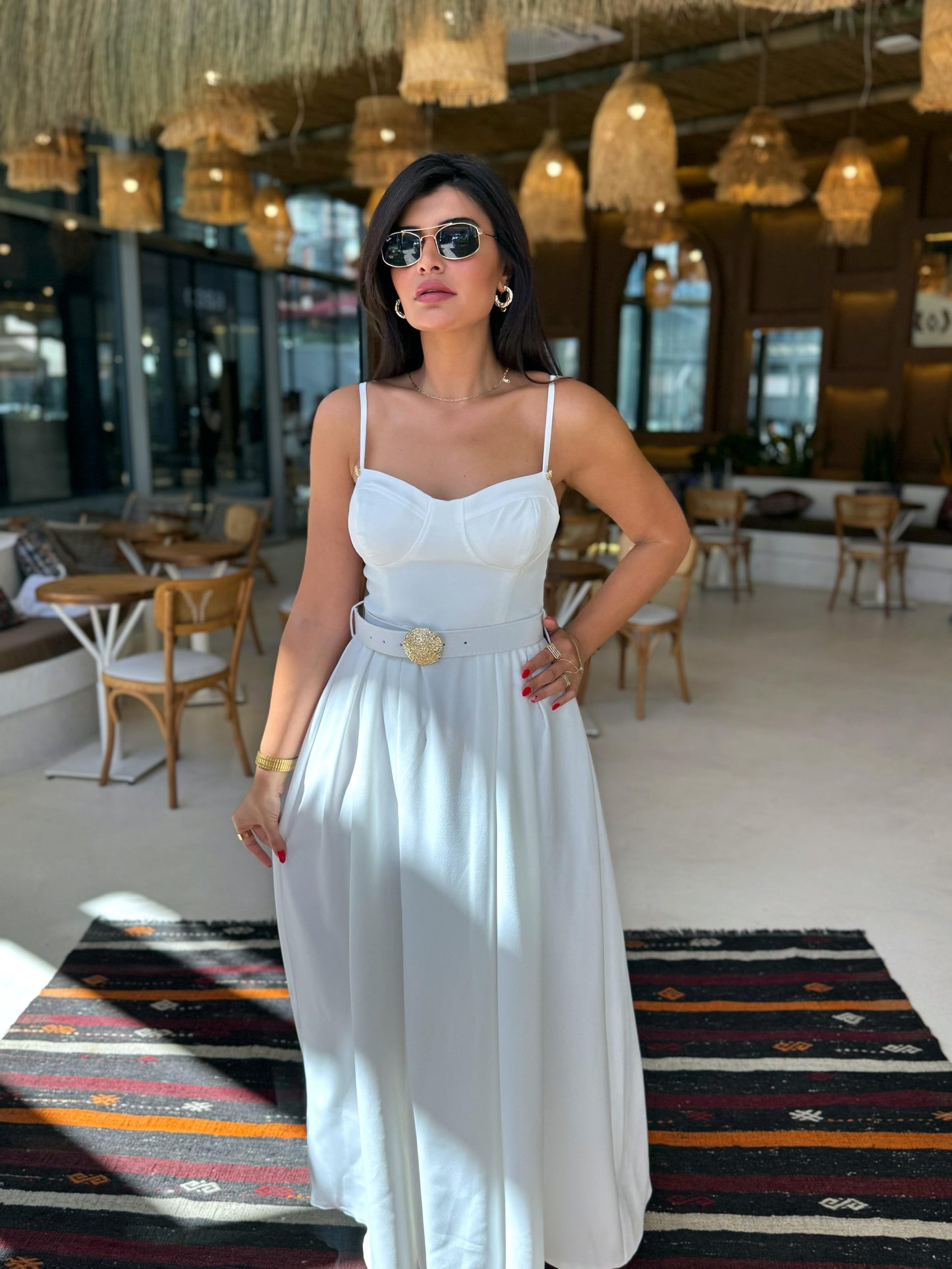 Gold Kemer Detaylı Elbise | Beyaz
