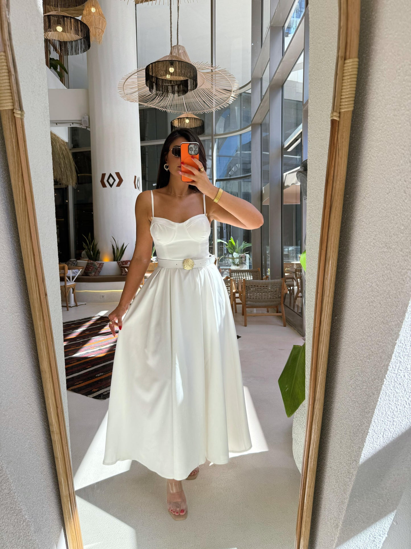 Gold Kemer Detaylı Elbise | Beyaz