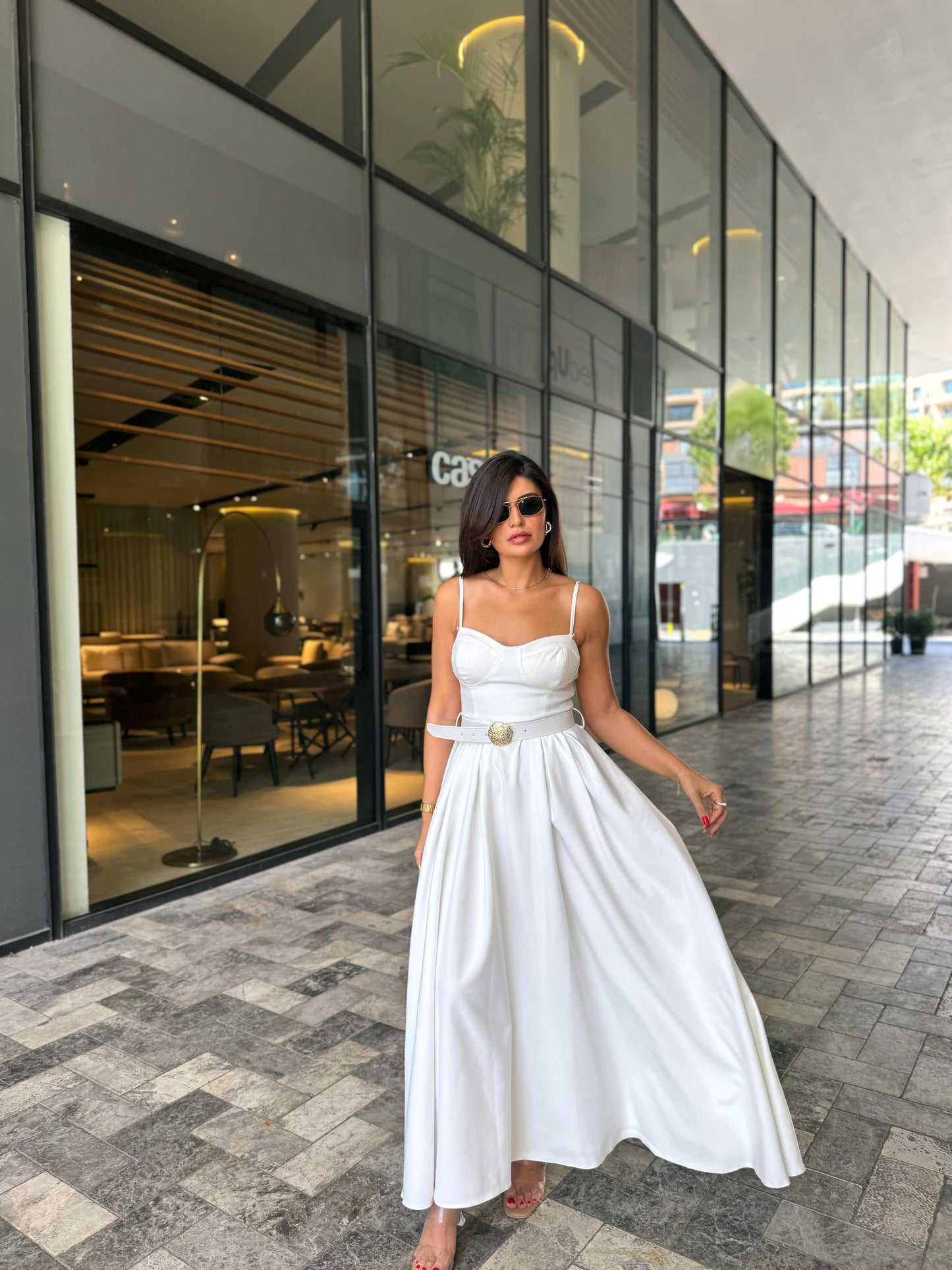 Gold Kemer Detaylı Elbise | Beyaz
